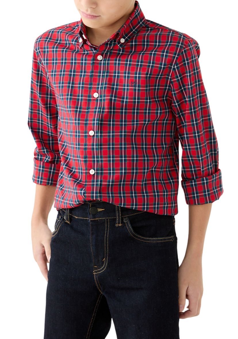 Boys 8-20 Long Sleeve Poplin Plaid Shirt