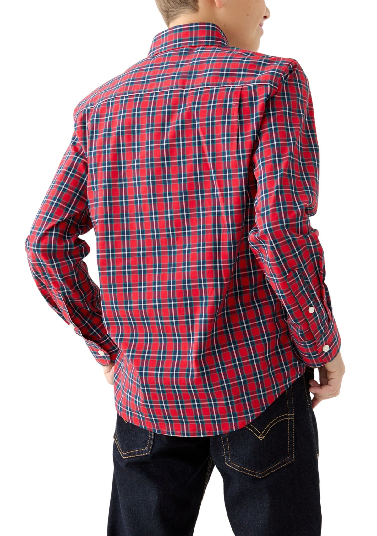 Boys 8-20 Long Sleeve Poplin Plaid Shirt