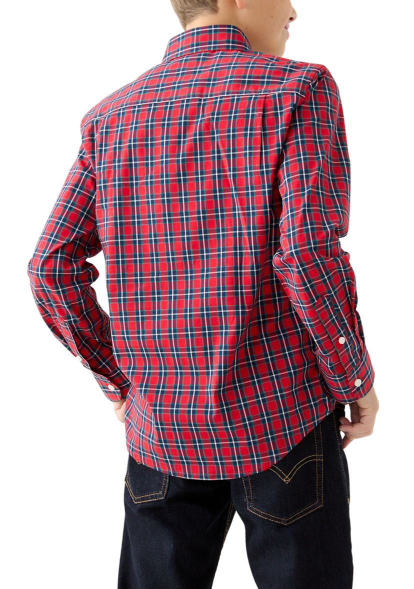 Boys 8-20 Long Sleeve Poplin Plaid Shirt