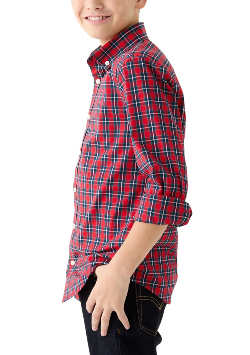 Boys 8-20 Long Sleeve Poplin Plaid Shirt