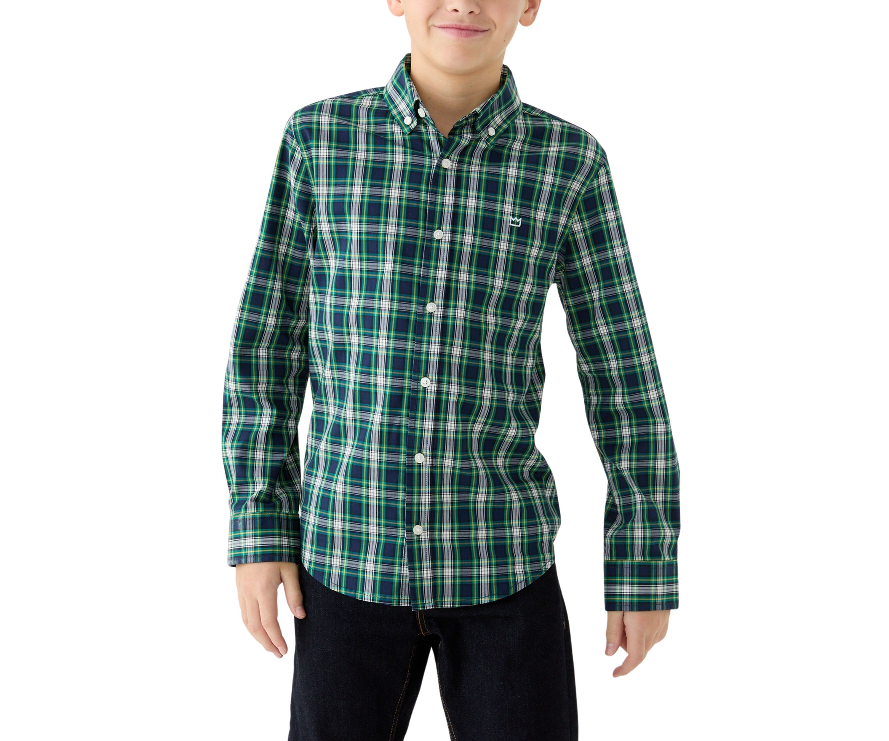 Boys 8-20 Long Sleeve Poplin Plaid Shirt