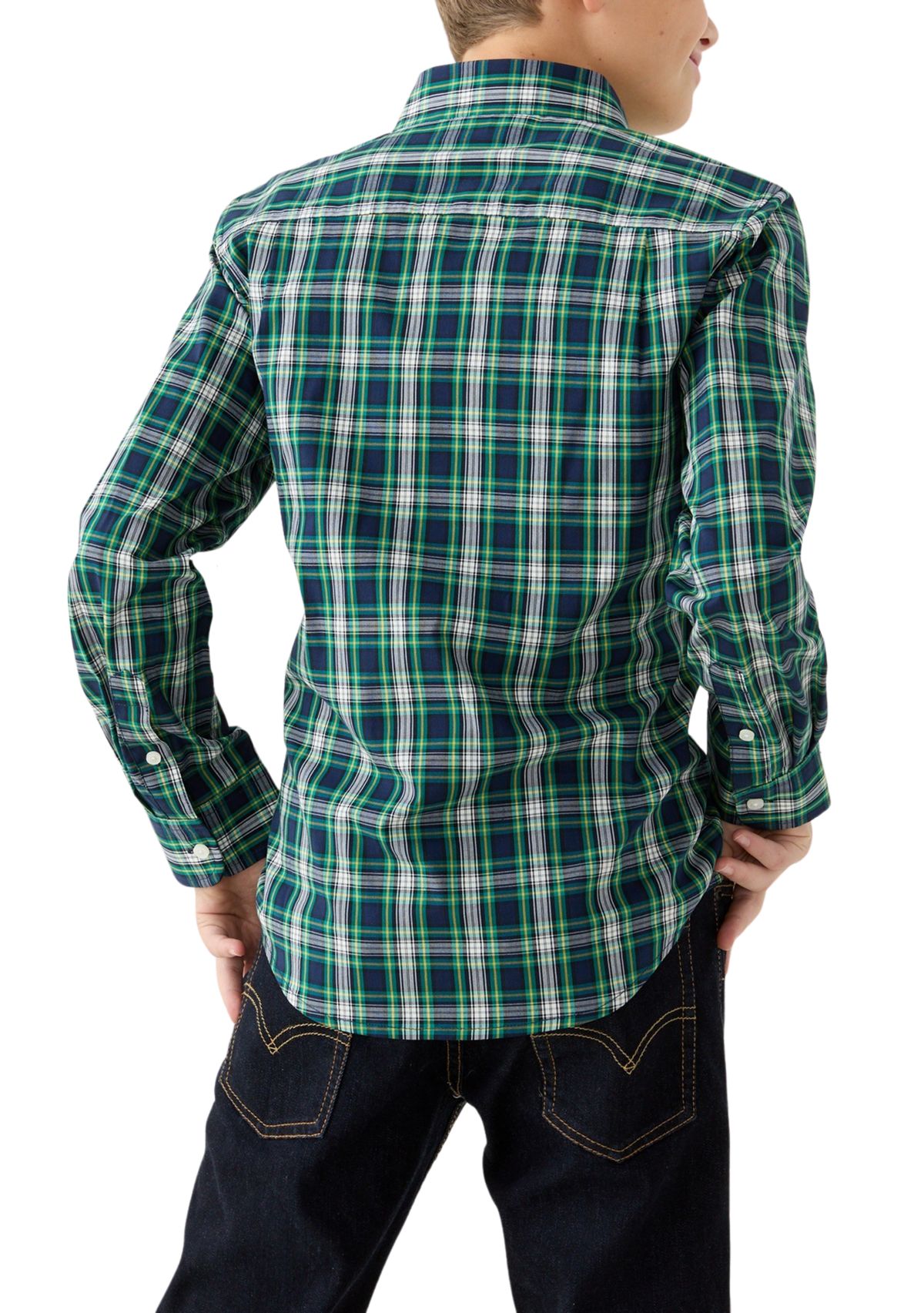 Boys 8-20 Long Sleeve Poplin Plaid Shirt