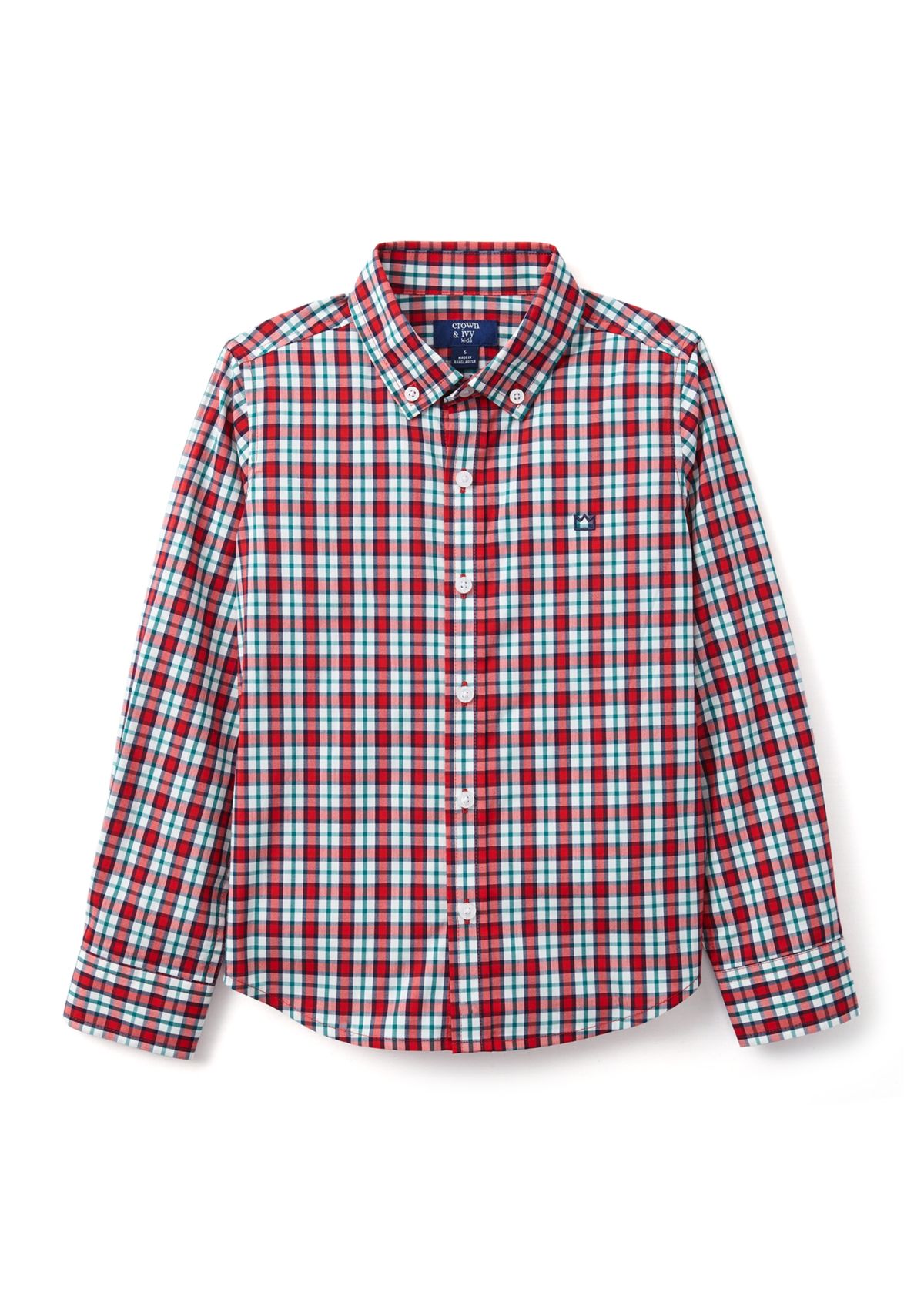 Boys 4-7 Long Sleeve Poplin Plaid Shirt