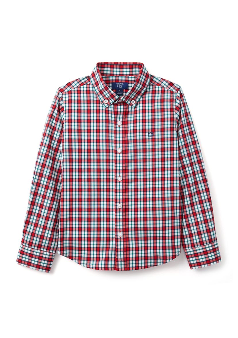 Boys 4-7 Long Sleeve Poplin Plaid Shirt