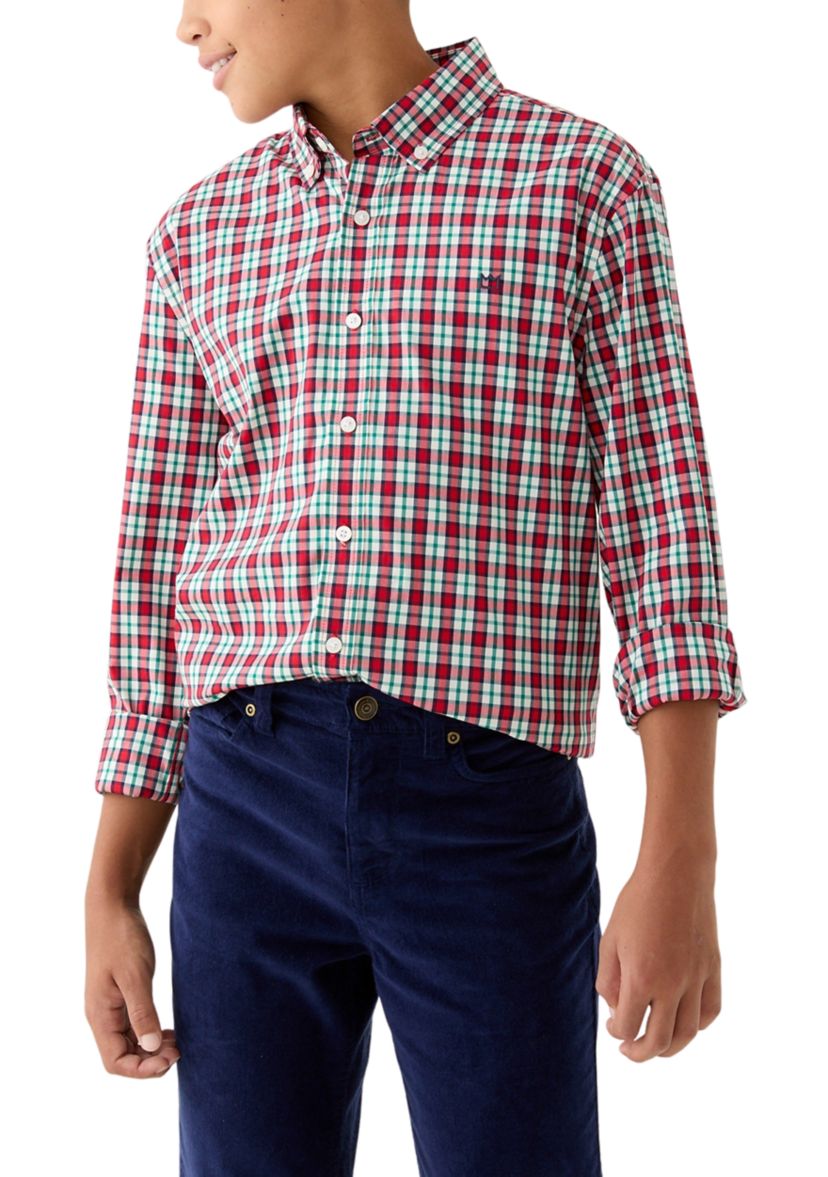 Boys 8-20 Long Sleeve Poplin Plaid Shirt