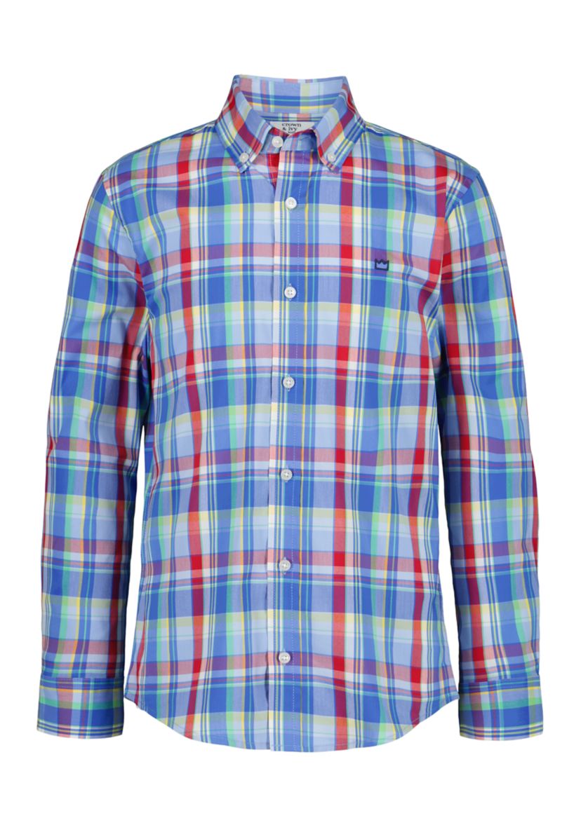 Boys 4-7 Summer Plaid Poplin Shirt