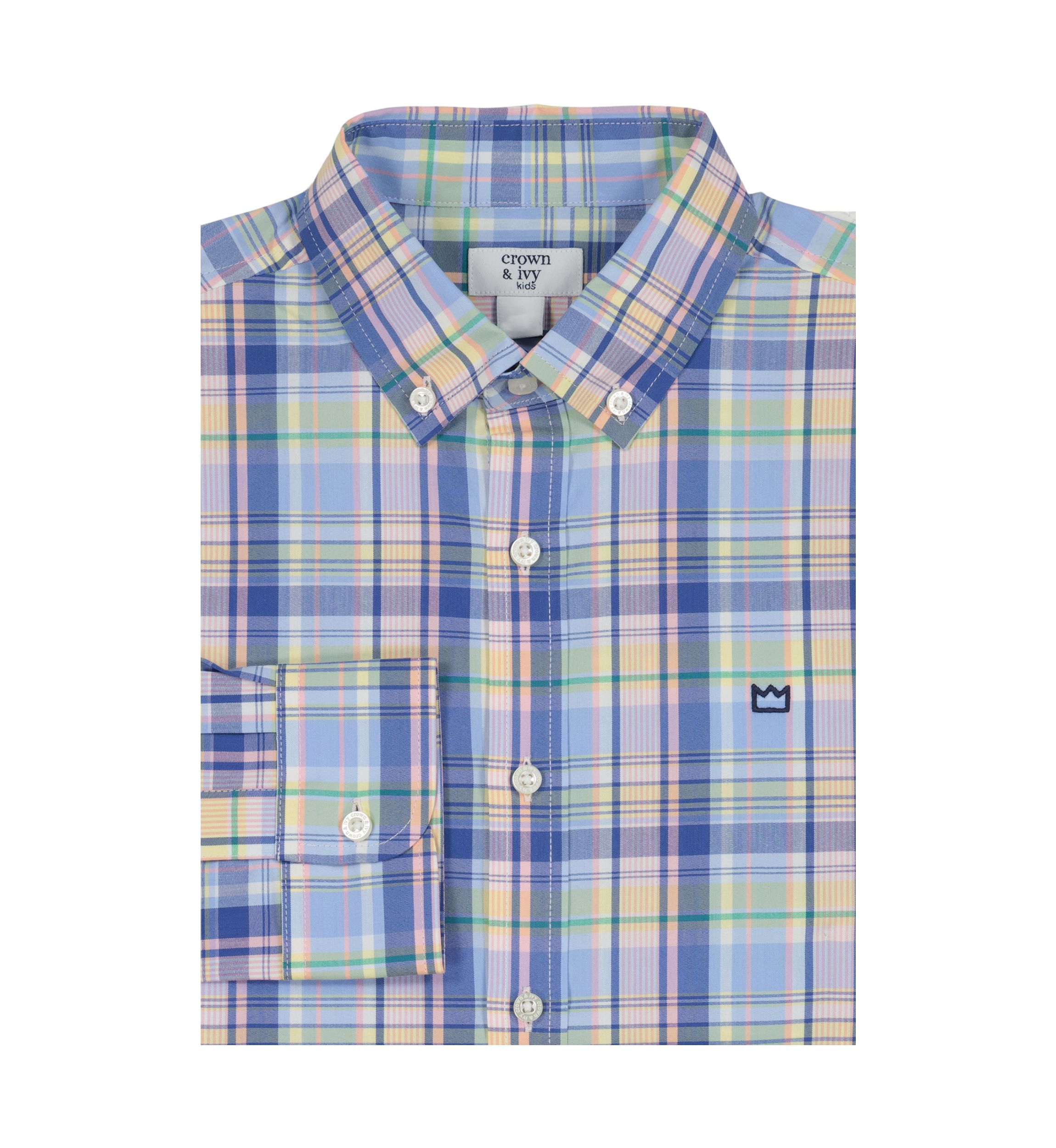 Boys 4-7 Woven Coastal Plaid Poplin Shirt