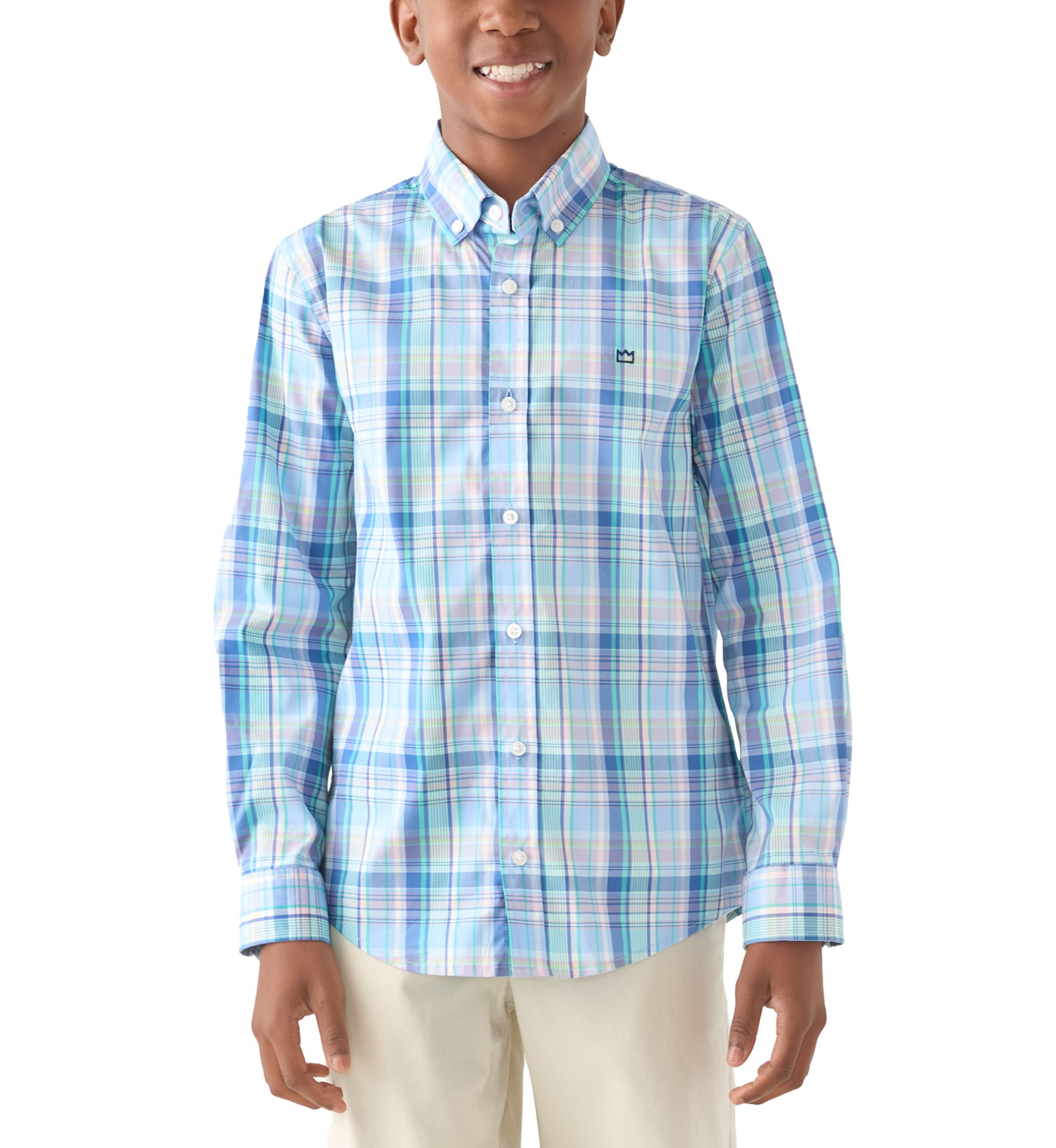 Boys 8-20 Long Sleeve Woven Coastal Plaid Poplin Shirt