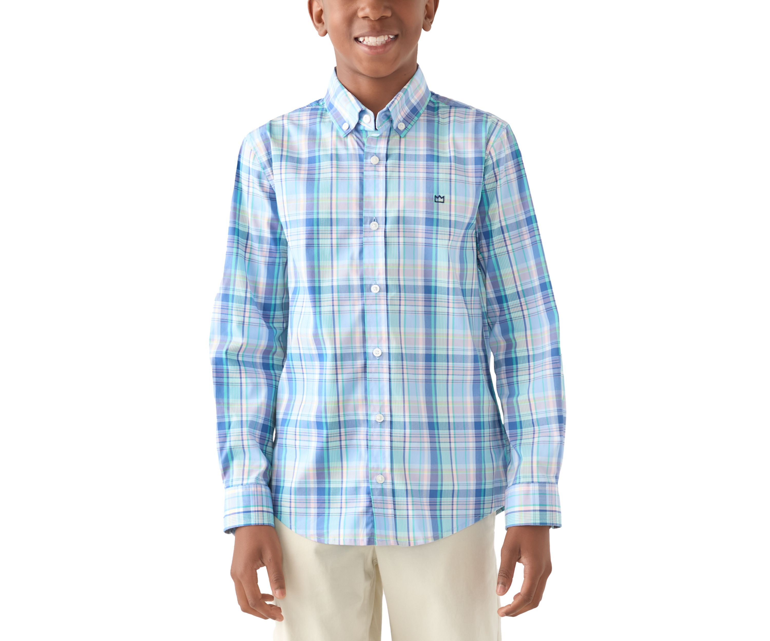 Boys 8-20 Long Sleeve Woven Coastal Plaid Poplin Shirt