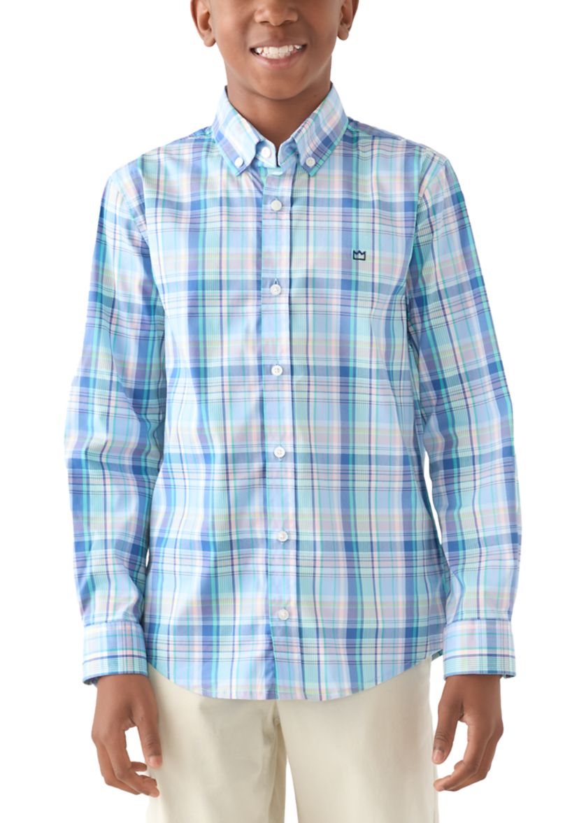 Boys 8-20 Long Sleeve Woven Coastal Plaid Poplin Shirt