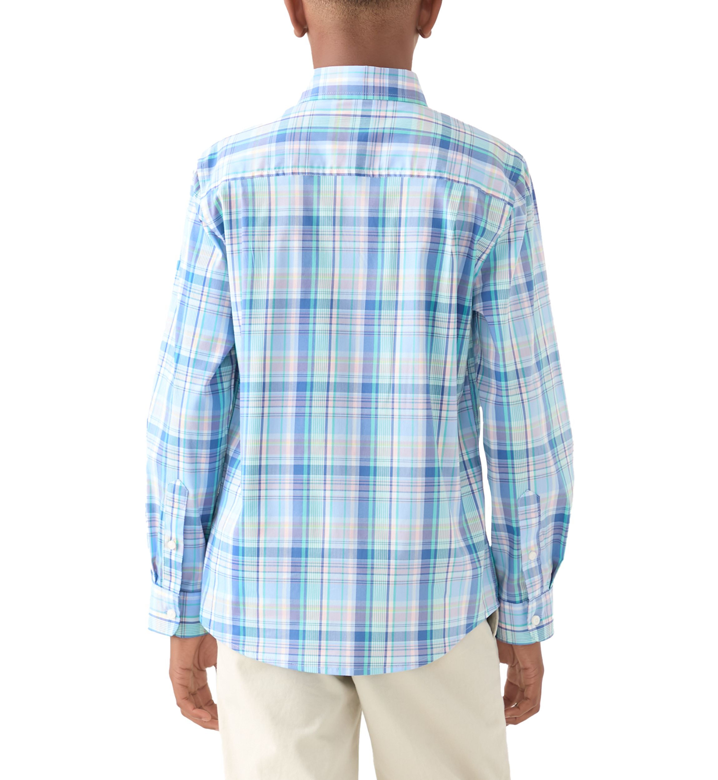 Boys 8-20 Long Sleeve Woven Coastal Plaid Poplin Shirt