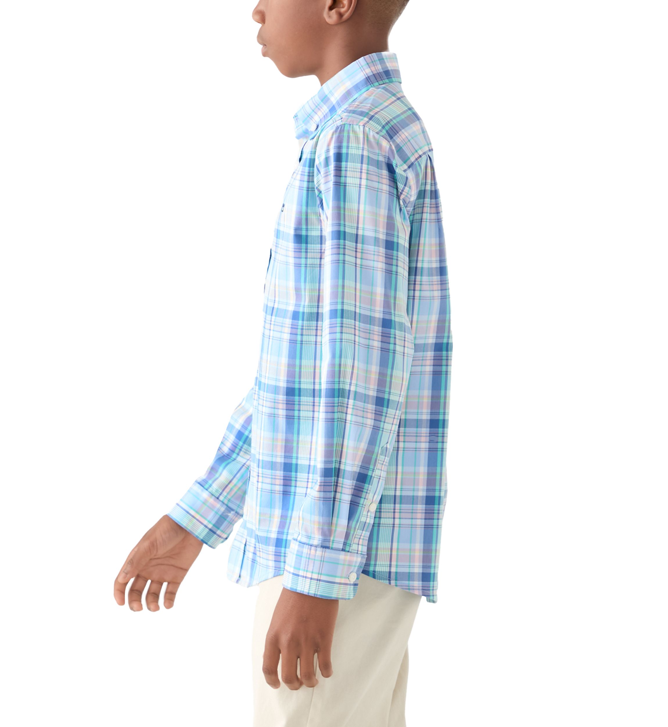 Boys 8-20 Long Sleeve Woven Coastal Plaid Poplin Shirt