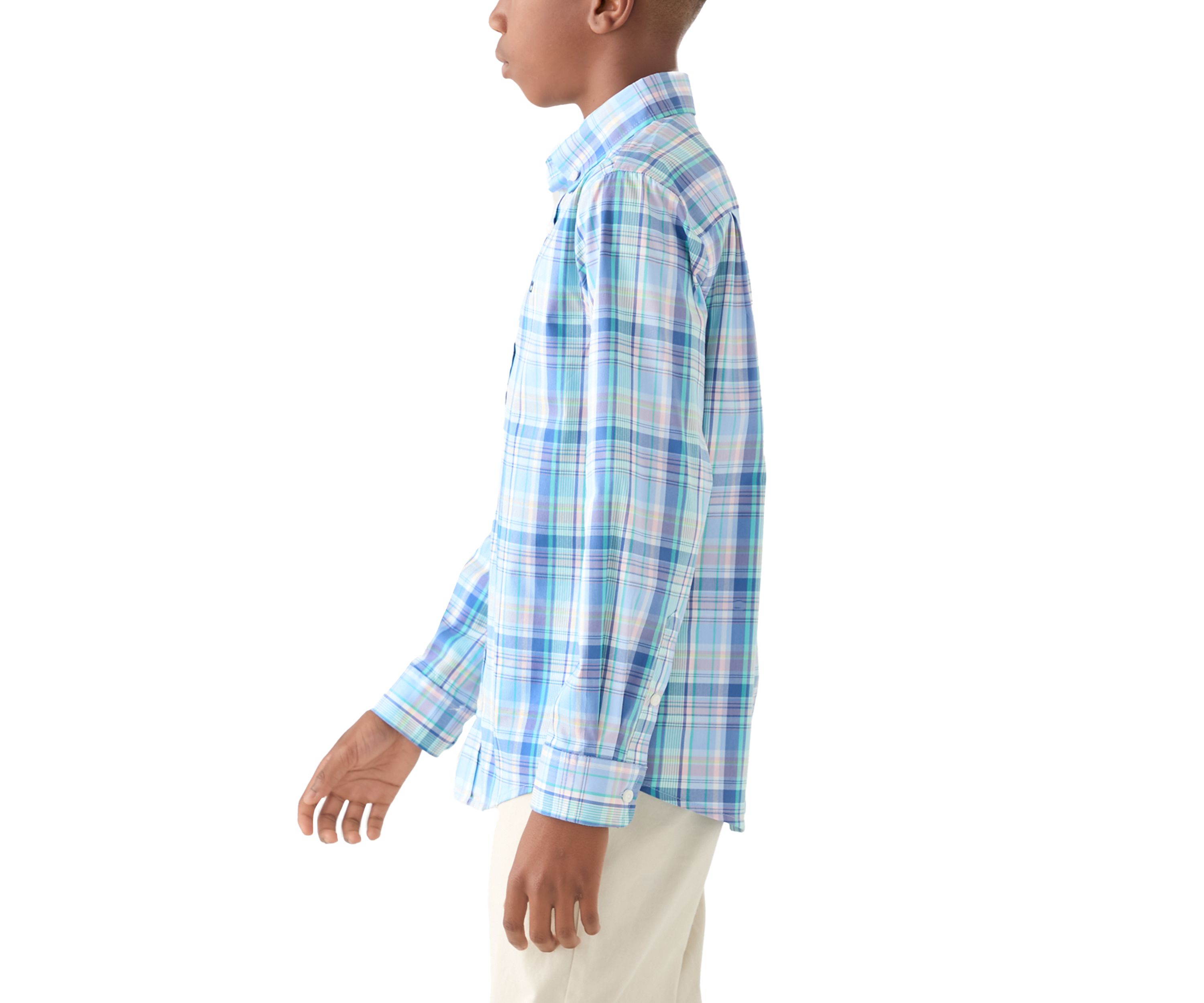 Boys 8-20 Long Sleeve Woven Coastal Plaid Poplin Shirt