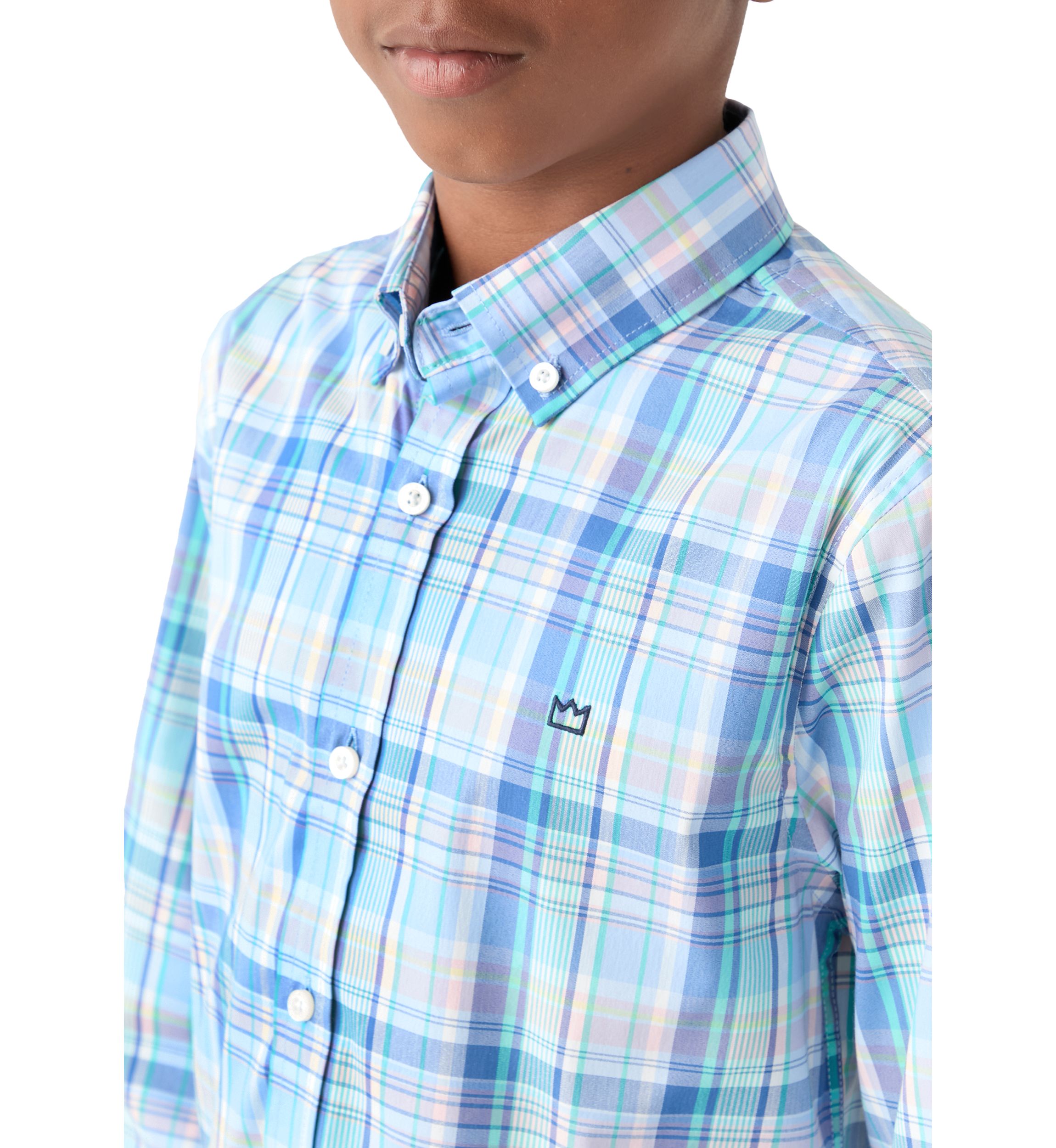 Boys 8-20 Long Sleeve Woven Coastal Plaid Poplin Shirt