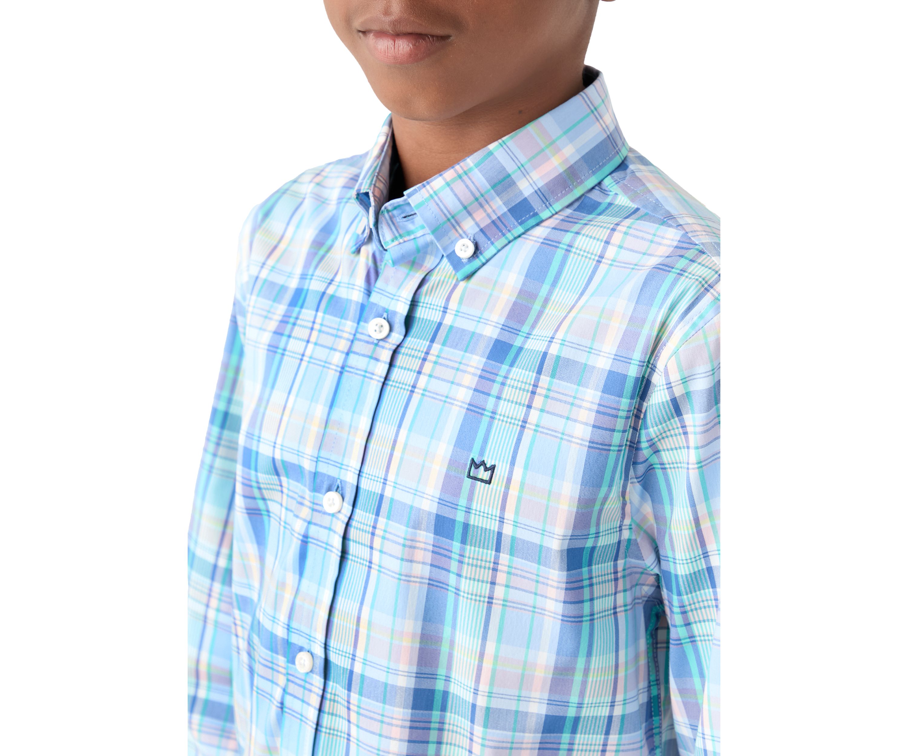 Boys 8-20 Long Sleeve Woven Coastal Plaid Poplin Shirt