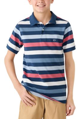 Crown & Ivy Boys 8-20 Piqué Wide Striped Polo Shirt, Navy Blue, 18 - 20