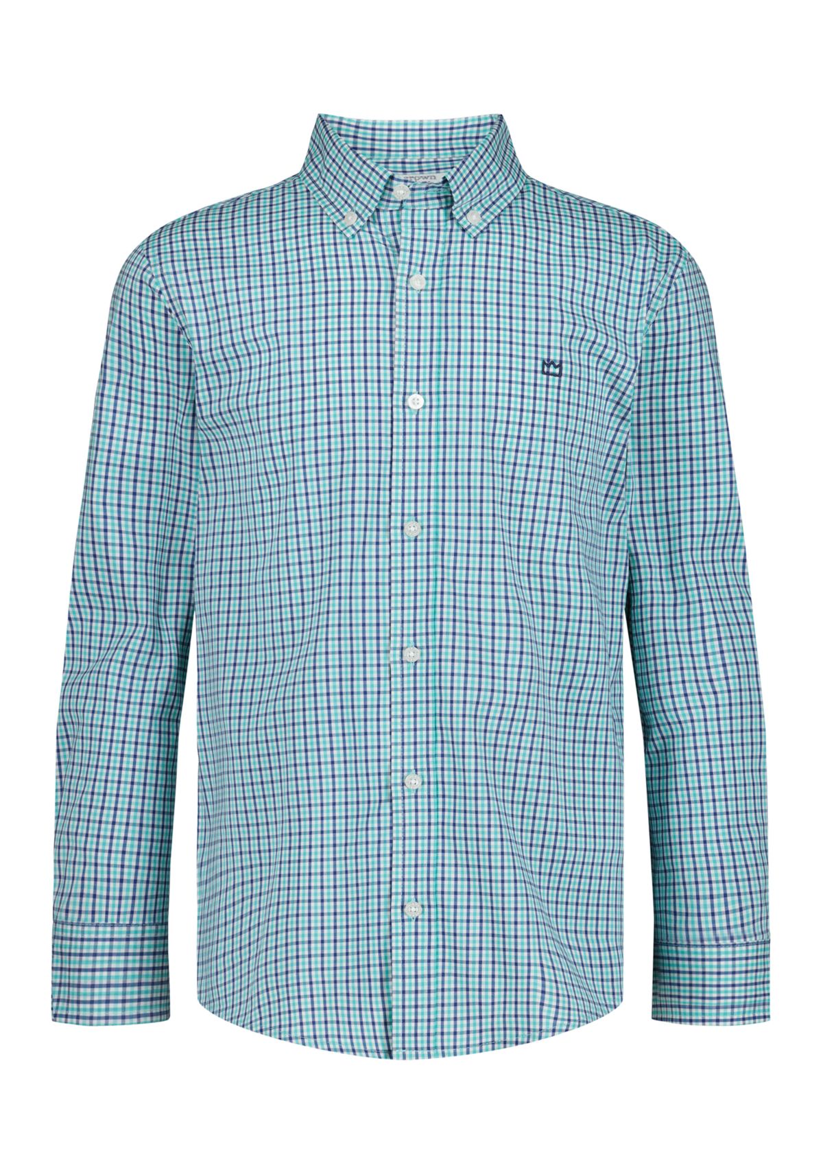 Boys 8-20 Gingham Printed Poplin Shirt