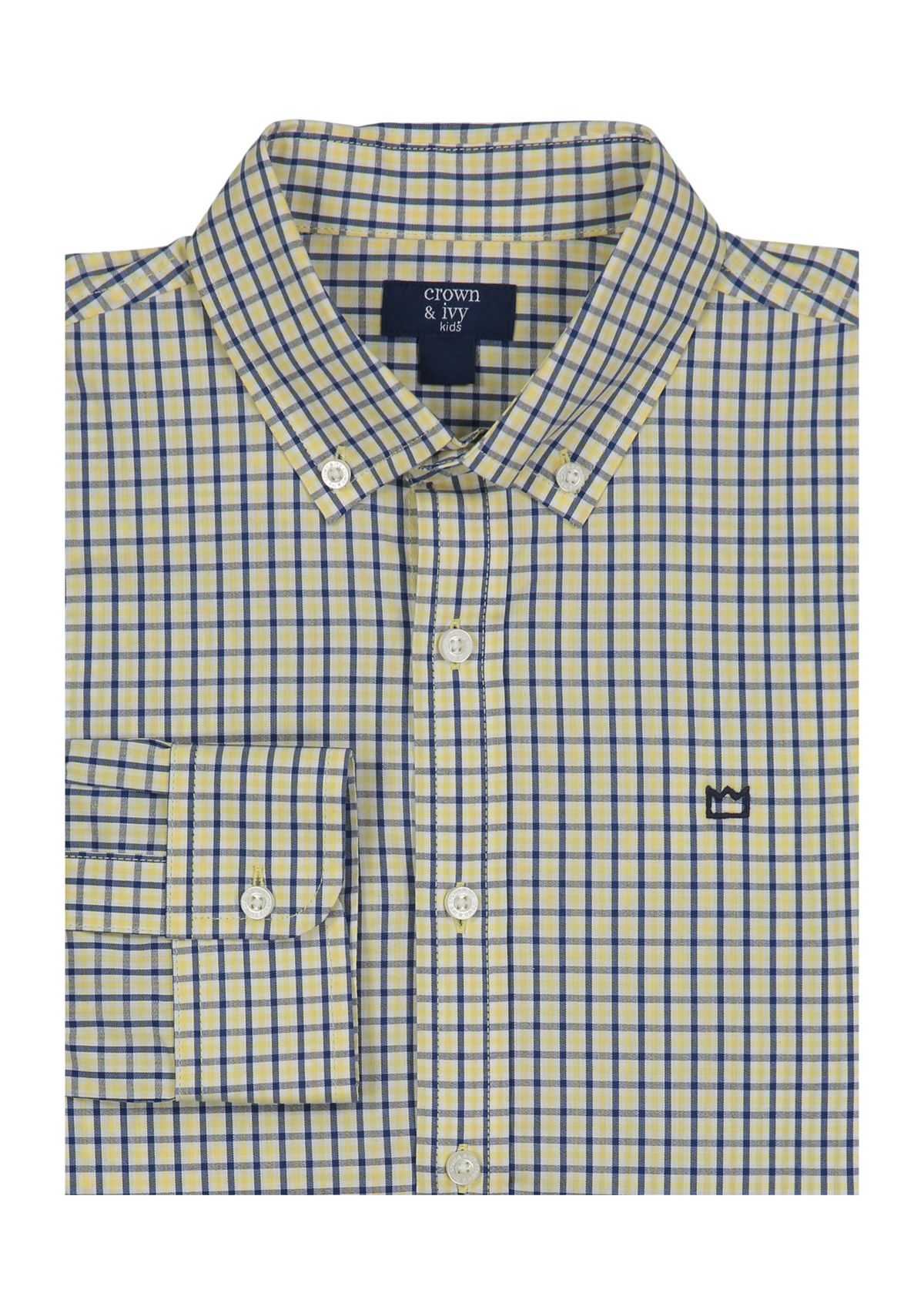 Boys 8-20 Long Sleeve Woven 2 Color Gingham Poplin Shirt