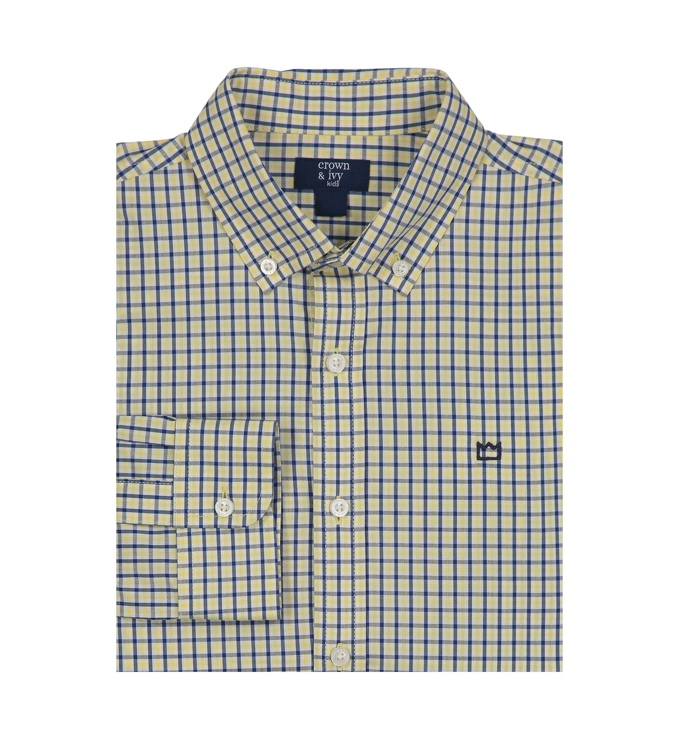 Boys 8-20 Long Sleeve Woven 2 Color Gingham Poplin Shirt