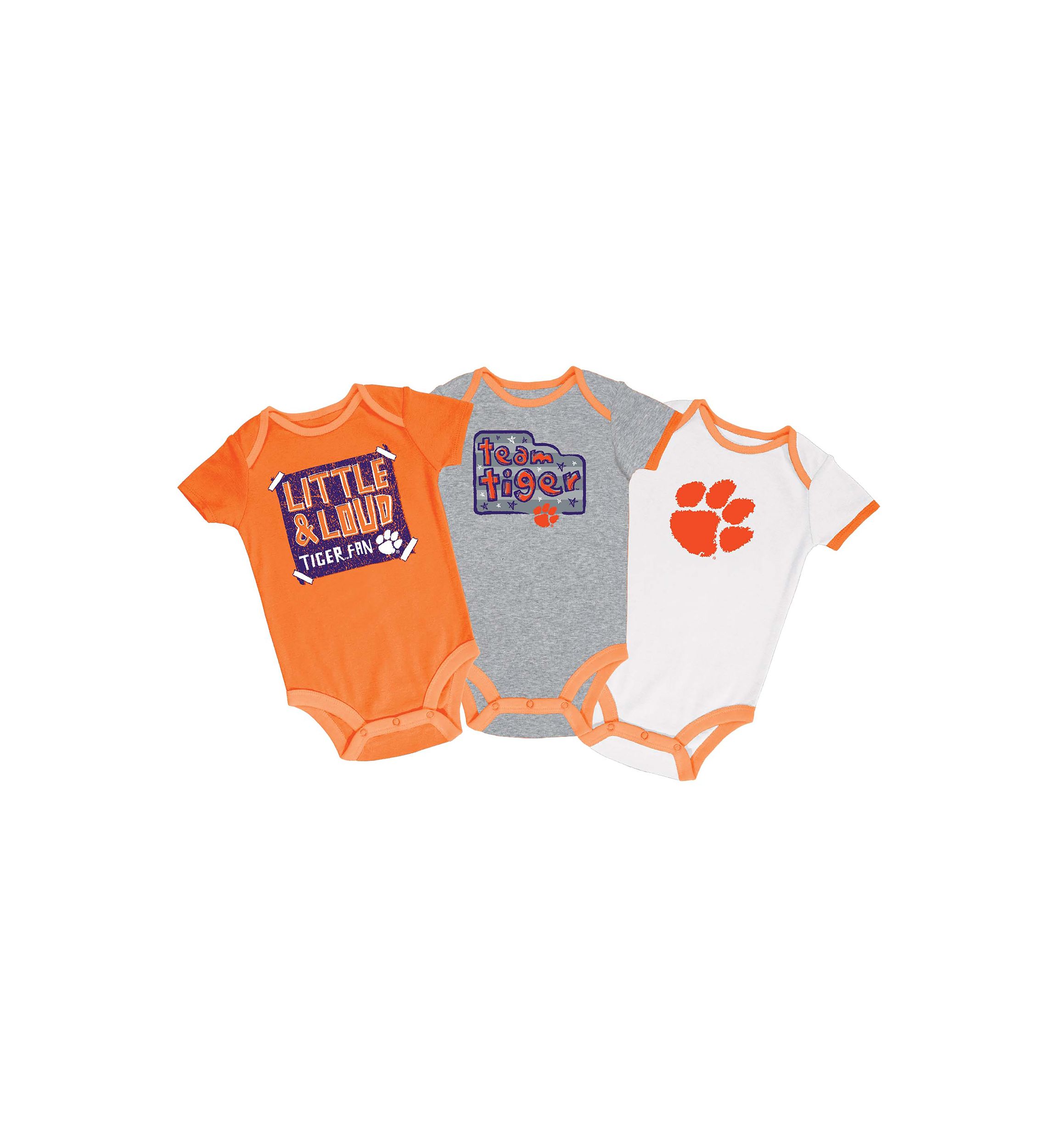 NCAA Baby Boys Clemson Tigers Orange Bodysuit Set - 3 Pack