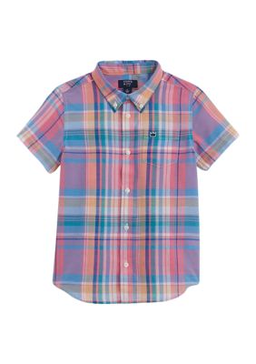 Crown & Ivy Boys 4-7 Short Sleeve Woven Madras Shirt