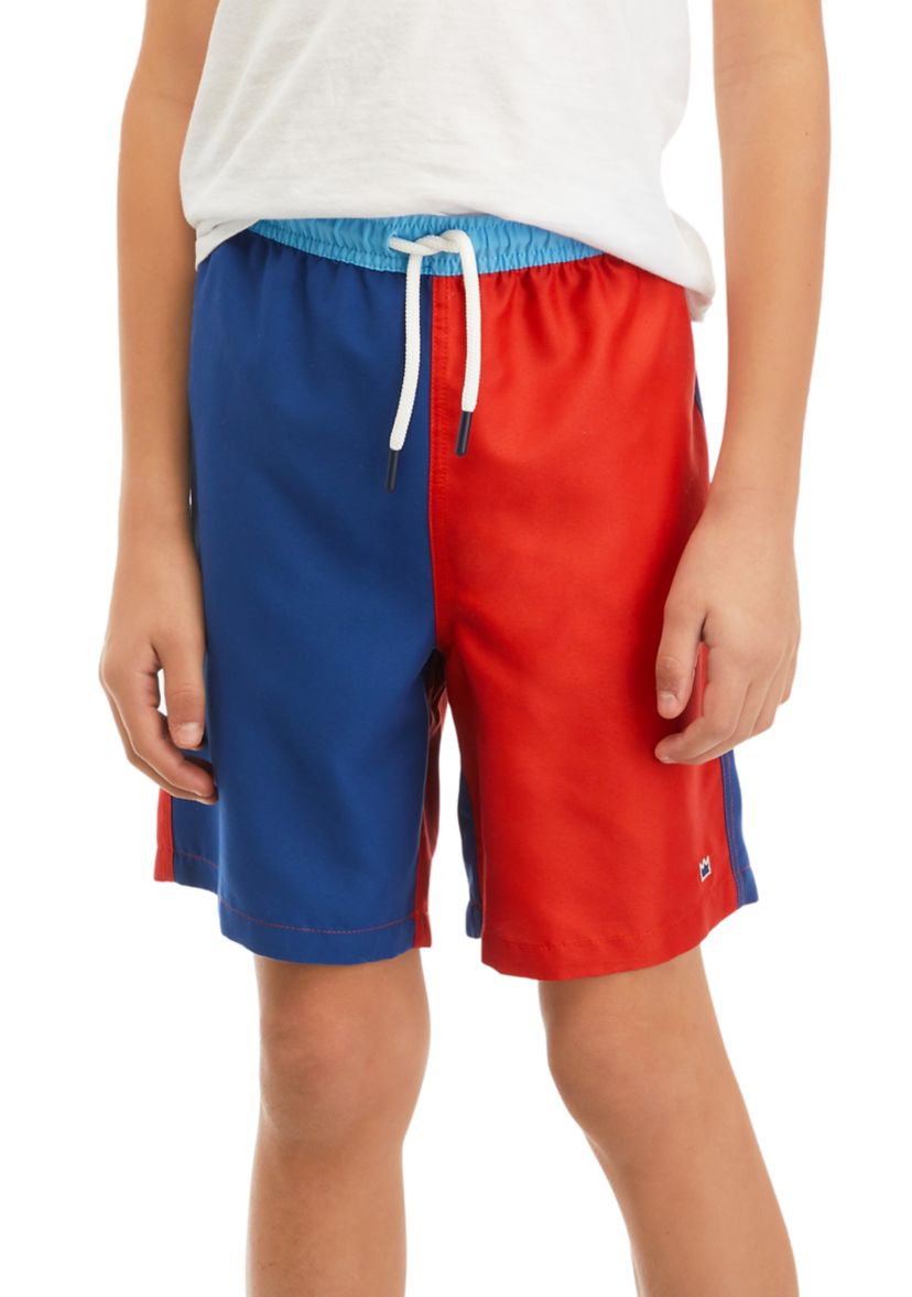 Boys 8-20 Printed Color Block Swim Trunks
