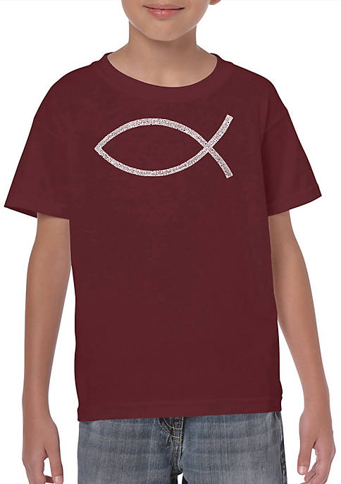 Boys Word Art T Shirt - Jesus Fish
