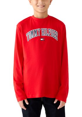 Tommy Hilfiger Boys 8-20 Logo Long Sleeve Shirt, Red, 18 - 20