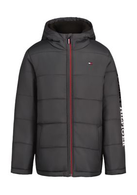 Tommy Hilfiger Boys 4-7 Fleece-Lined Logo Puffer Jacket, Gray