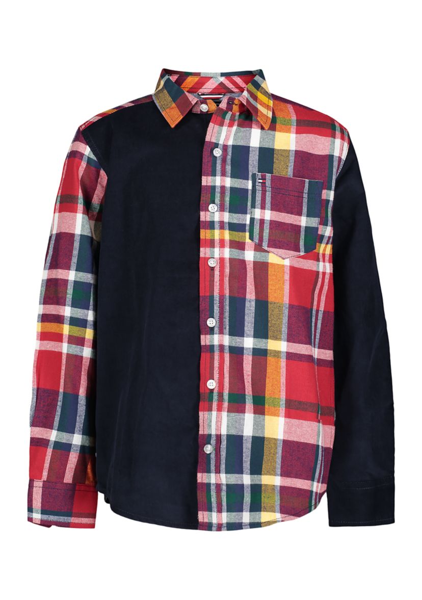 Boys 8-20 Plaid Color Blocked Shirt