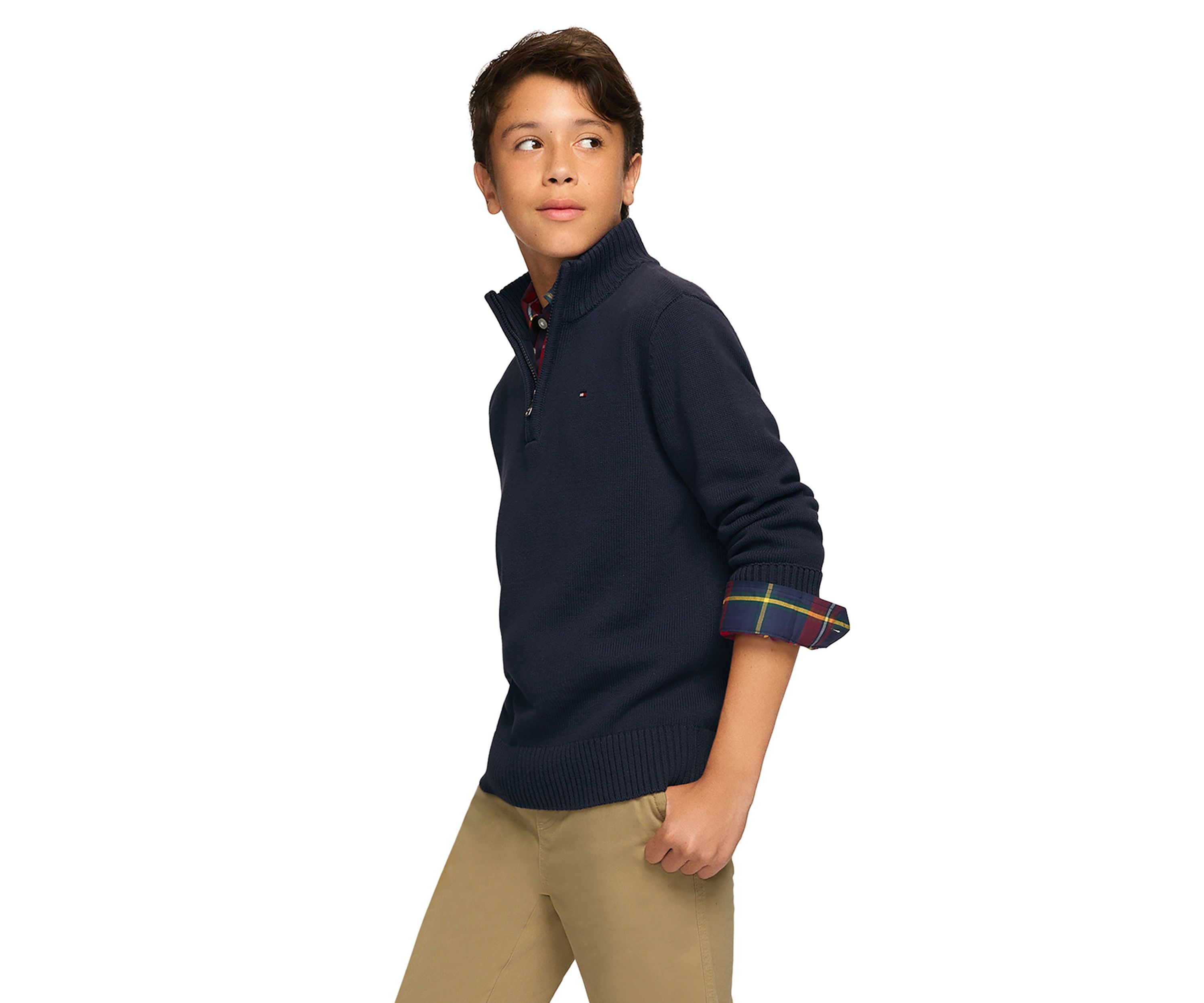 Boys 8-20 1/4 Zip Solid Sweater Knit Pullover