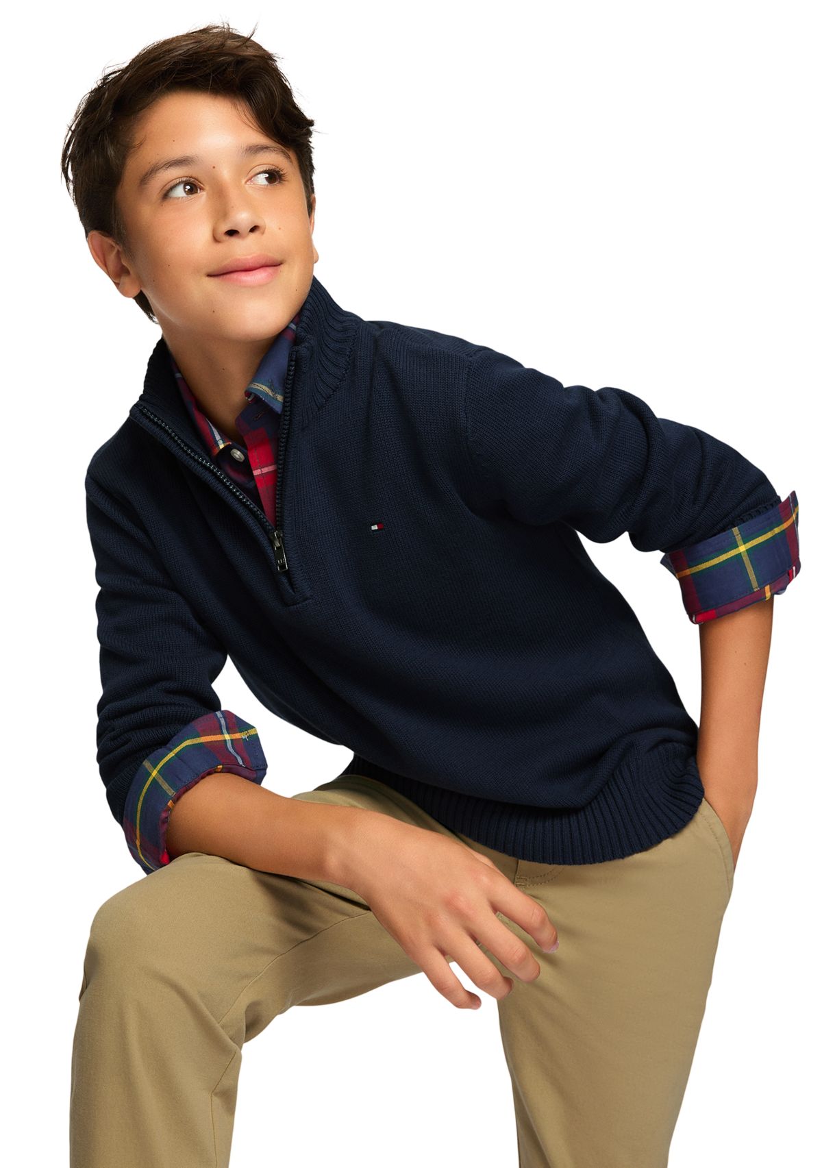 Boys 8-20 1/4 Zip Solid Sweater Knit Pullover