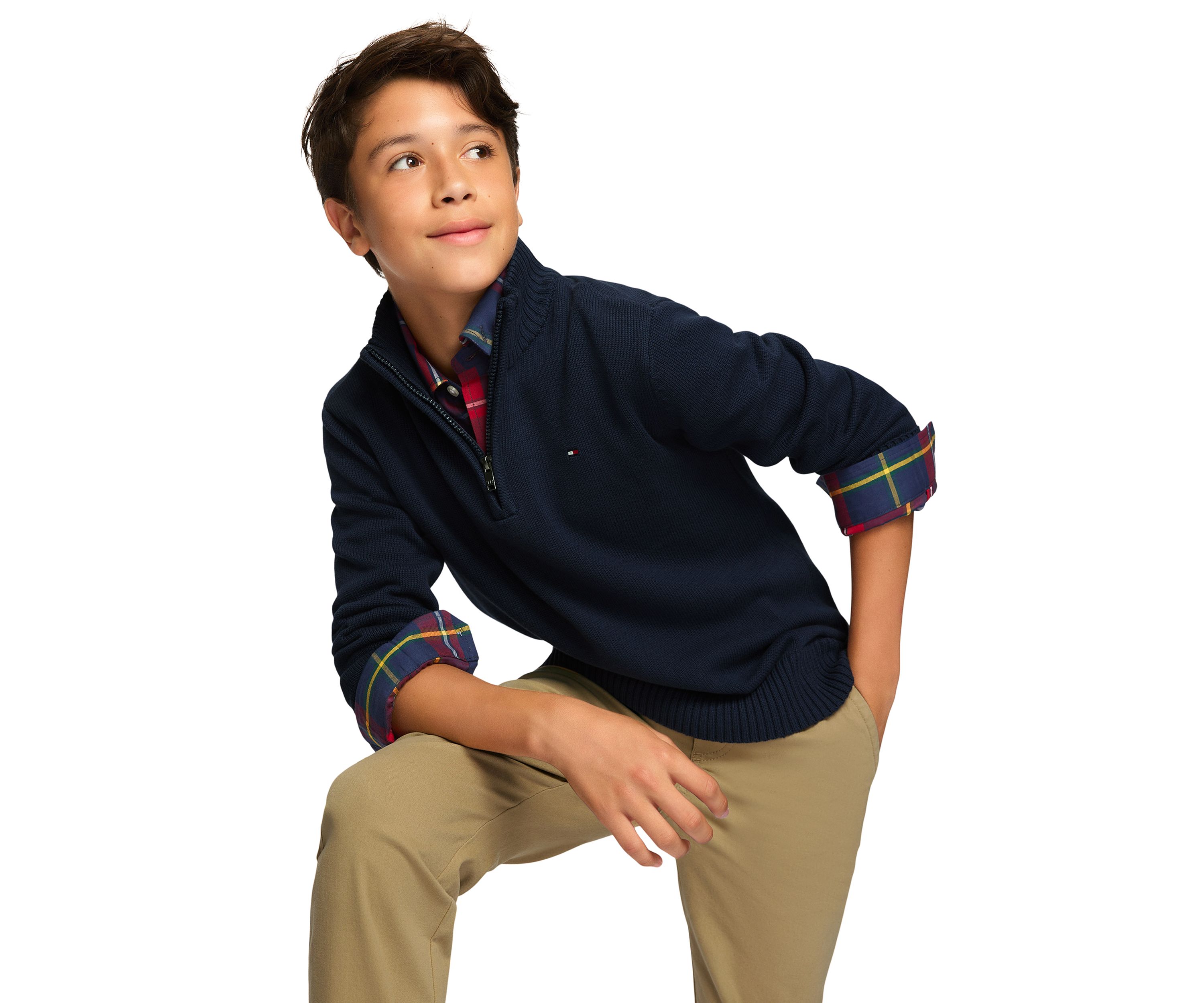 Boys 8-20 1/4 Zip Solid Sweater Knit Pullover