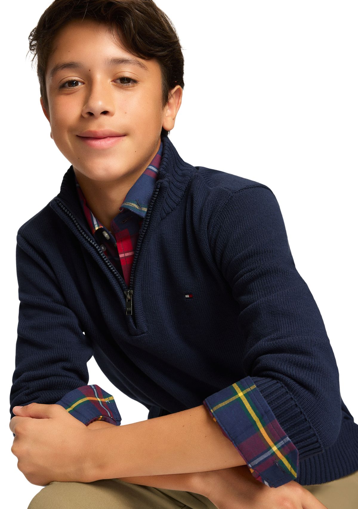 Boys 8-20 1/4 Zip Solid Sweater Knit Pullover