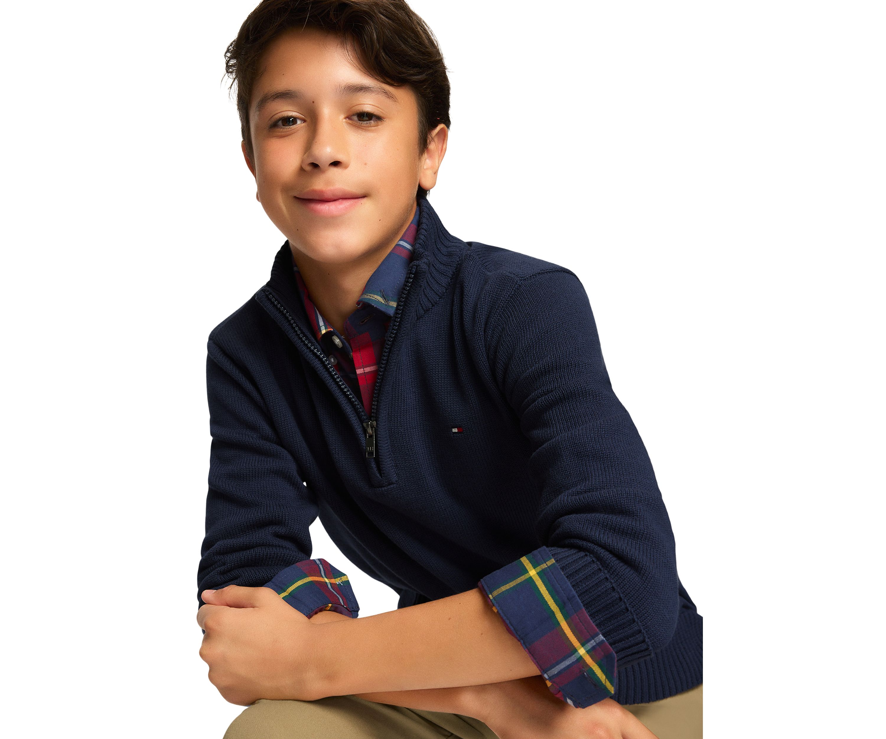 Boys 8-20 1/4 Zip Solid Sweater Knit Pullover