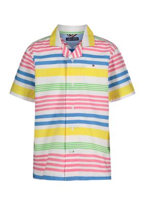 Tommy Hilfiger Boys 8-20 Pop Prep Stripe Camp Polo Shirt, White, L 16-18 -  0196601605468