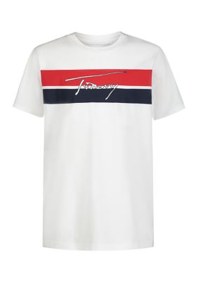 Tommy Hilfiger Boys 4-7 Stripe Logo Script Graphic T-Shirt, White, 5