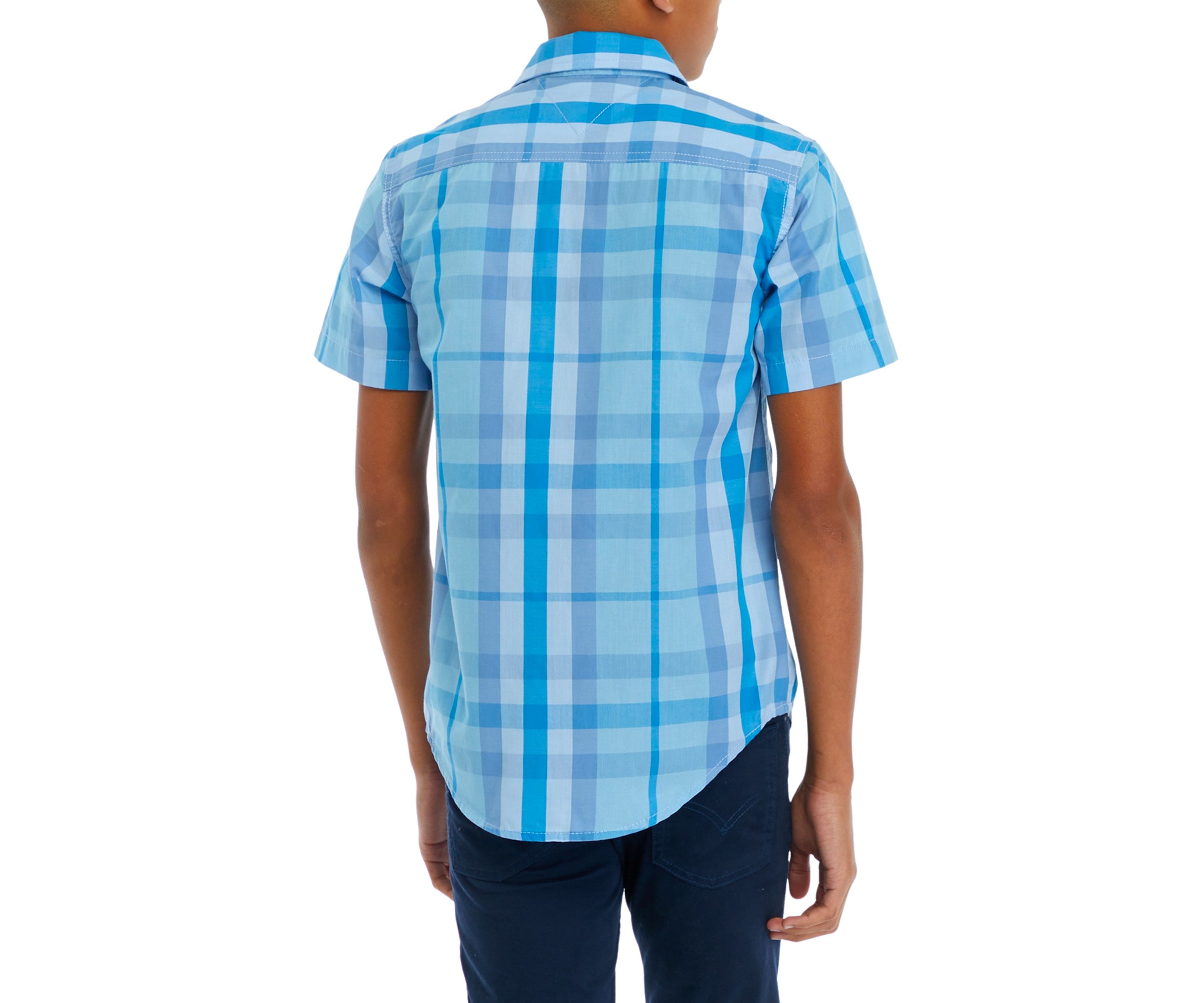 Boys 8-20 Woven Plaid Printed Button Down Shirt