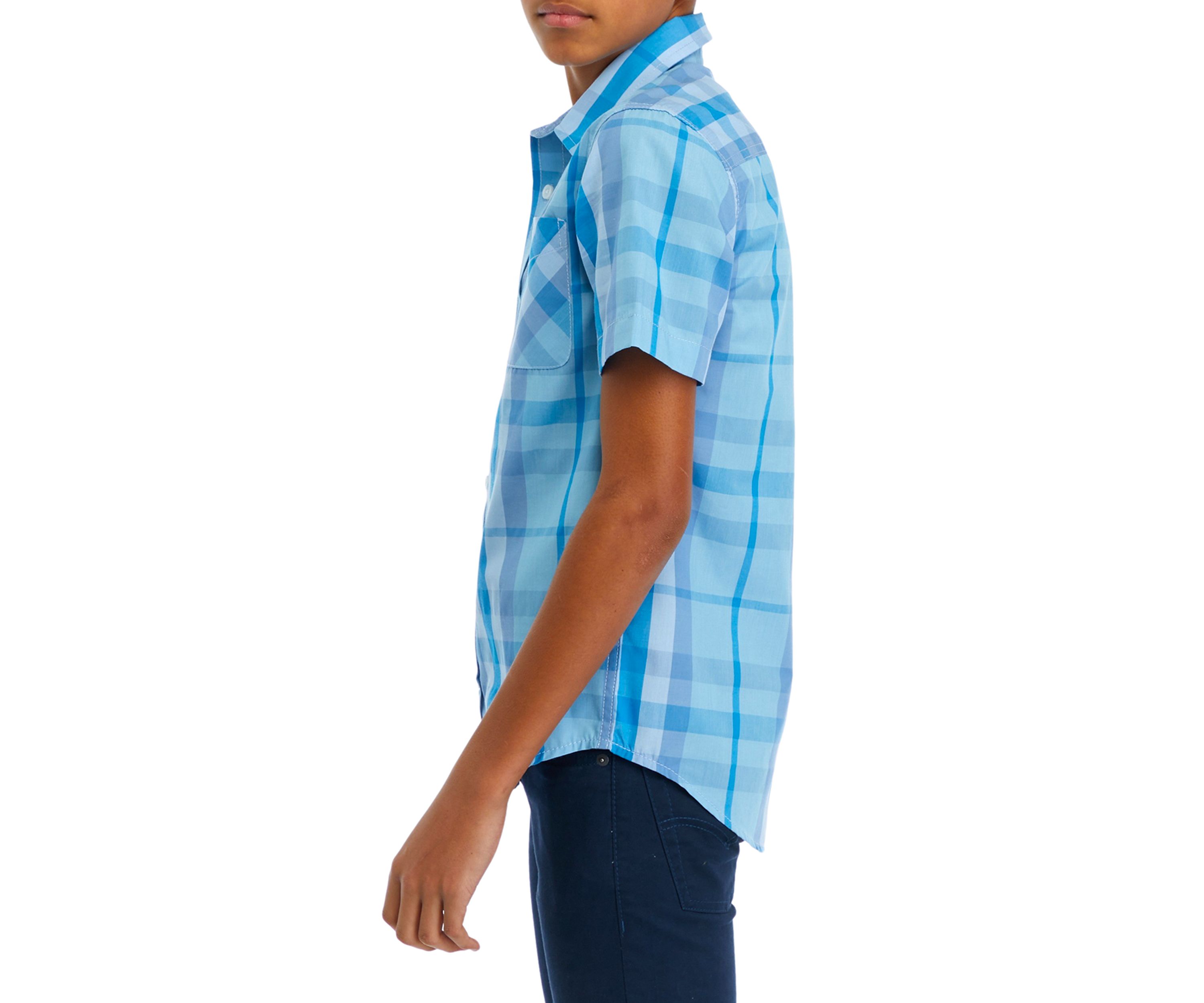 Boys 8-20 Woven Plaid Printed Button Down Shirt