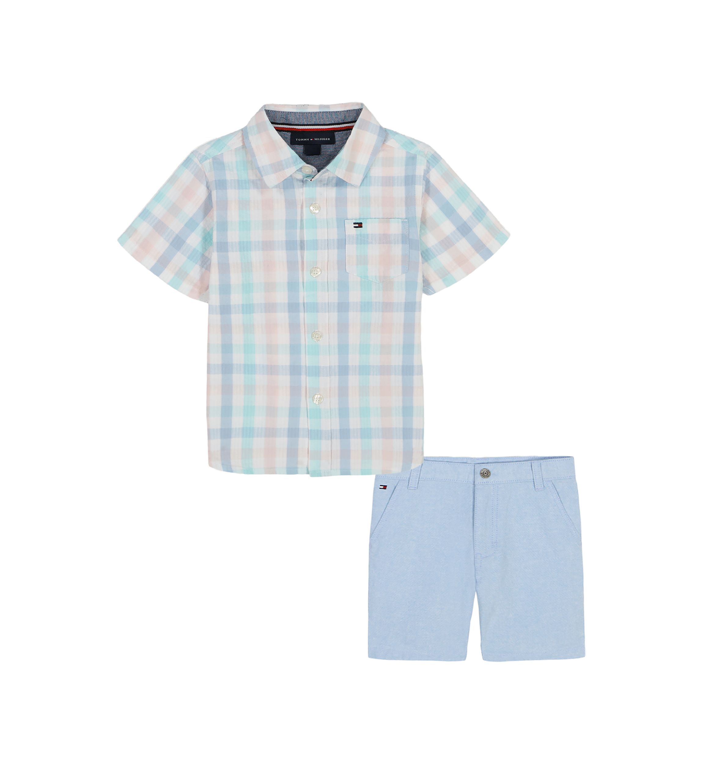 Boys 4-7 Plaid Printed Woven Shirt and Shorts Set