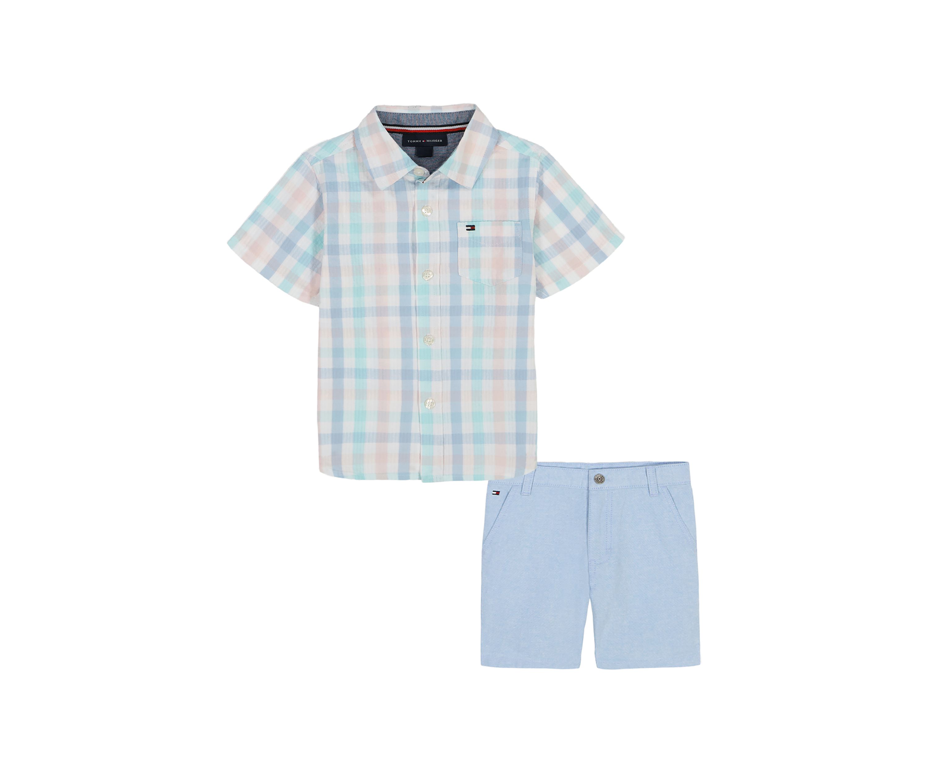 Boys 4-7 Plaid Printed Woven Shirt and Shorts Set
