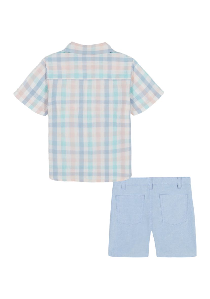 Boys 4-7 Plaid Printed Woven Shirt and Shorts Set
