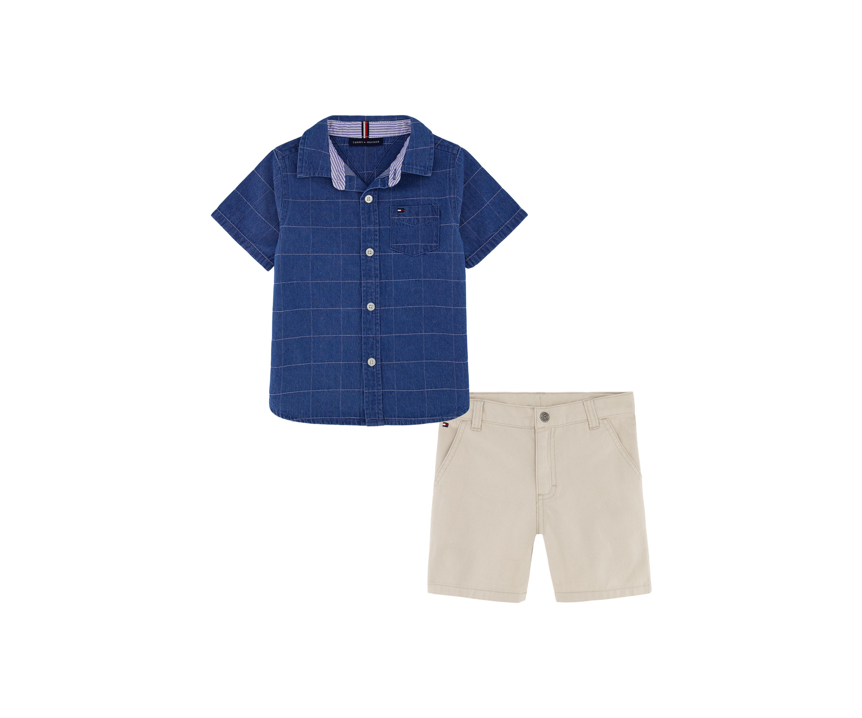 Boys 4-7 Windowpane Printed Woven Shirt and Shorts Set