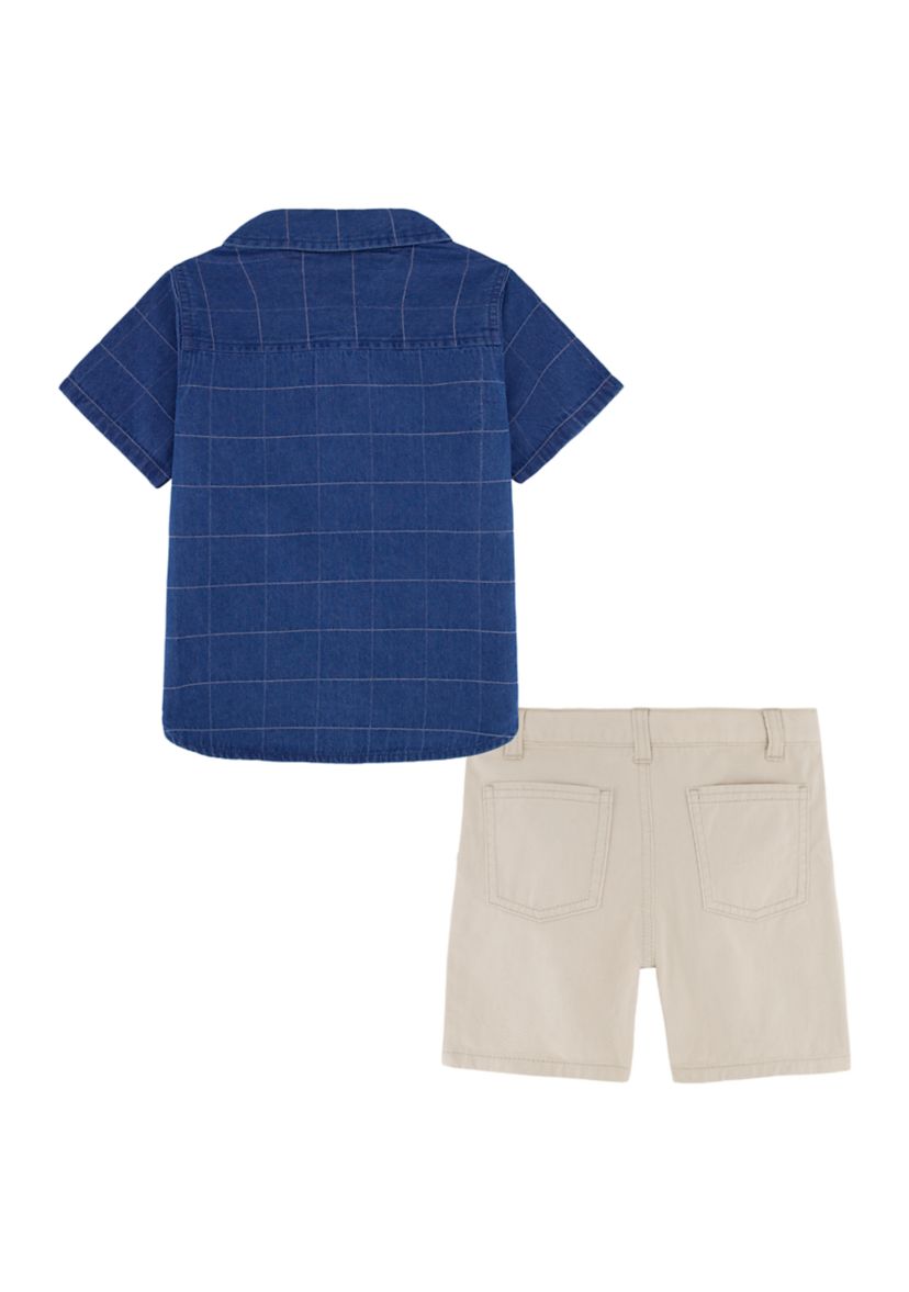 Boys 4-7 Windowpane Printed Woven Shirt and Shorts Set