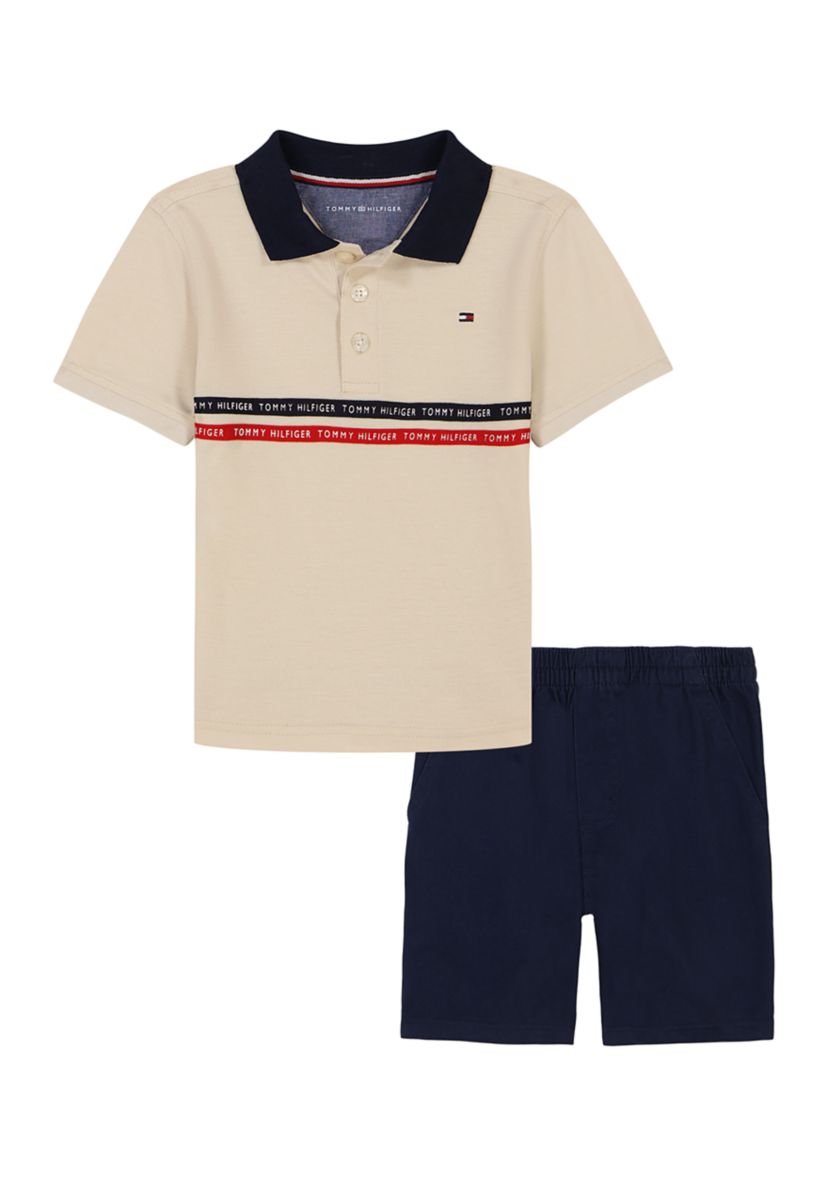 Boys 4-7 2 Piece Chest Stripe Polo Shirt and Shorts Set