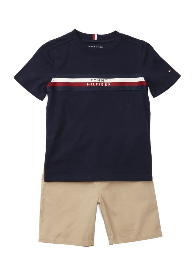 Boys 4-7 Stripe Chest T-Shirt and Shorts Set