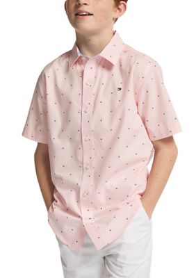 Tommy Hilfiger Boys 8-20 Flag Short Sleeve Woven Shirt, Pink, 18 - 20