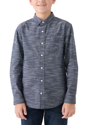 Tommy Hilfiger Boys 8-20 Textured Long Sleeve Woven Shirt, Navy Blue, 18 - 20