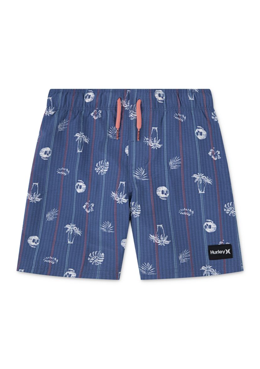 Boys 8-20 Seersucker Palm Print Swim Trunks 