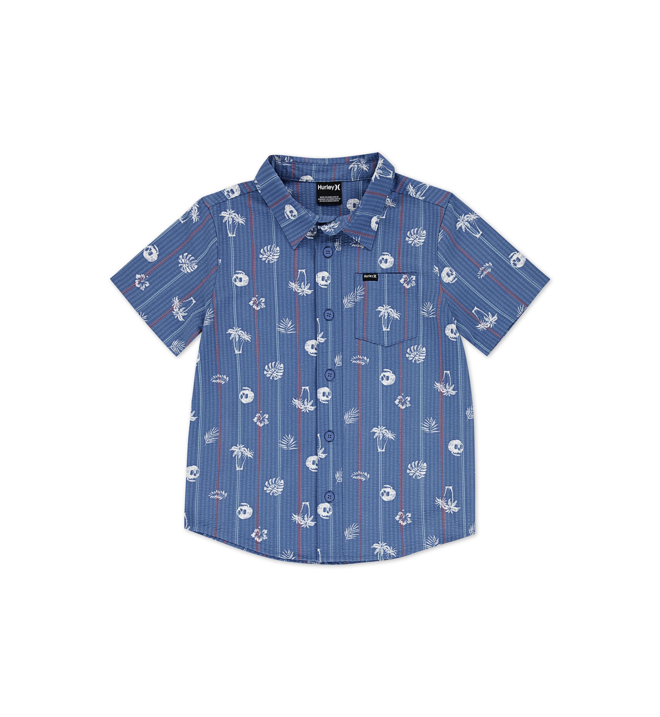 Boys 8-20 Short Sleeve Seersucker Palm Print Button Up Shirt 